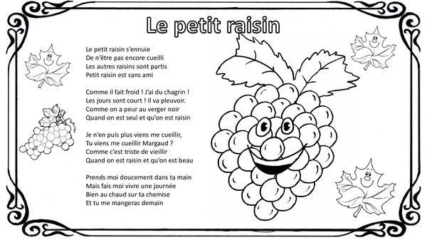 le petit raisin comptine à colorier