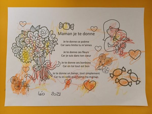 poème à colorier ou gommettes pour la fête des mères