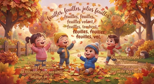 comptine d'automne : feuilles feuilles comptine à colorier