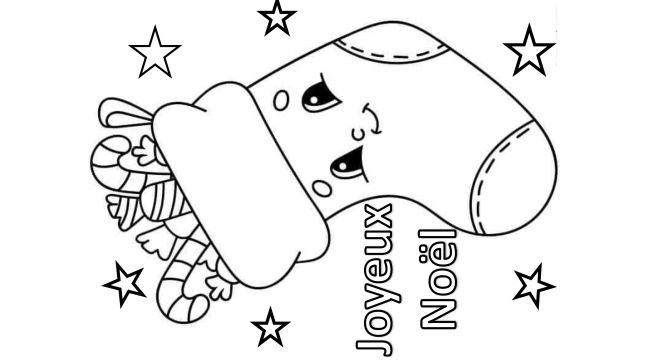joyeux Noël à colorier gommettes chaussette de Noël