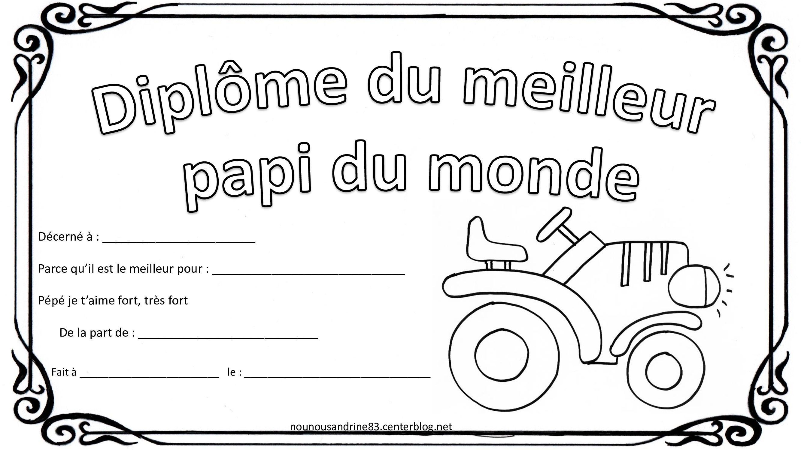 diplôme à colorier fête des grands pères pépé papi