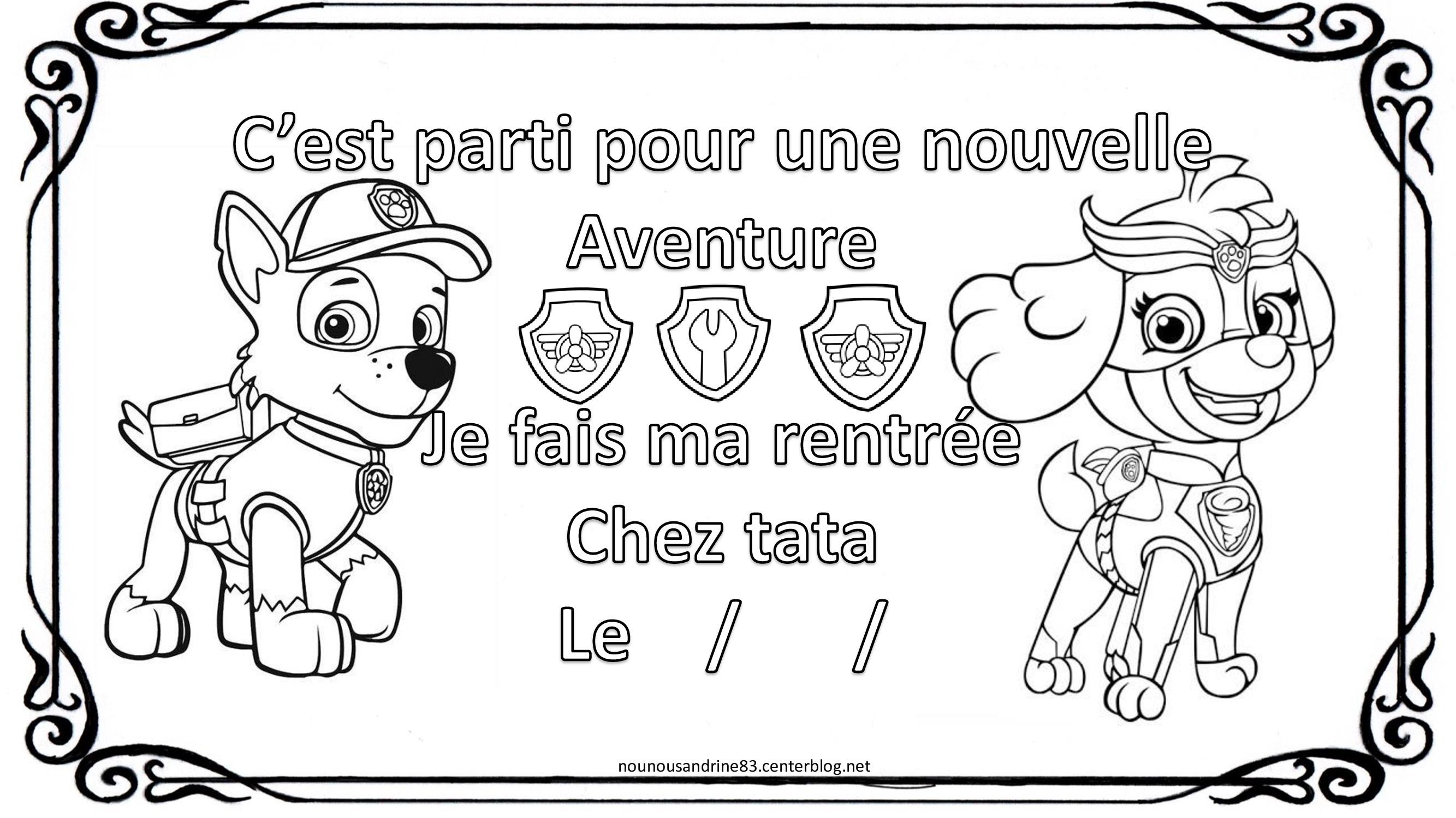 rentrée chez tata affiche à colorier pat patrouille