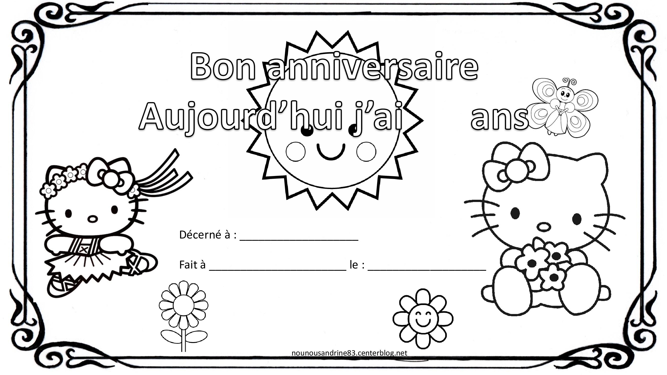 bon anniversaire à colorier hello kitty