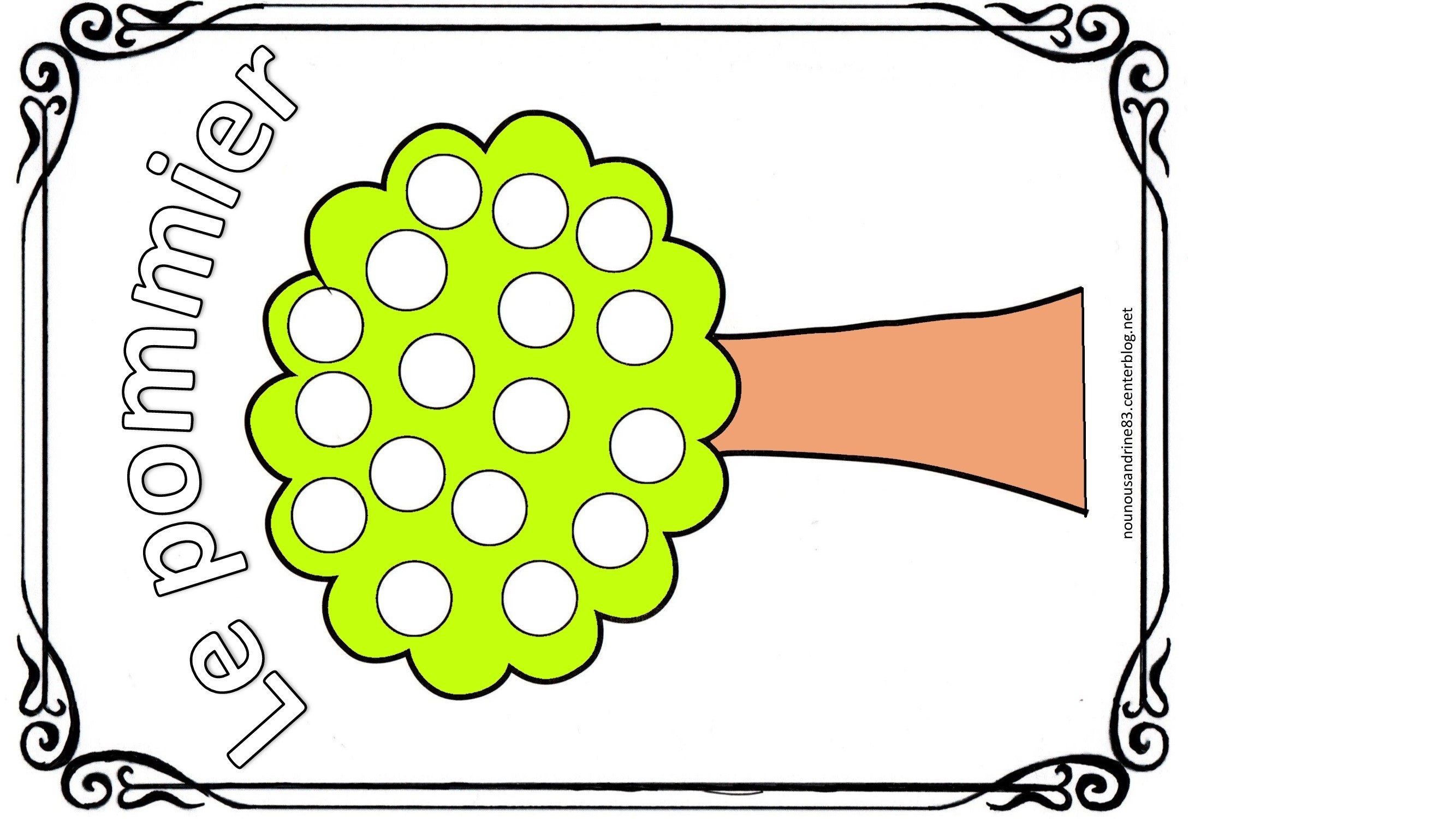 pommier à colorier gommette ou peinture à doigts
