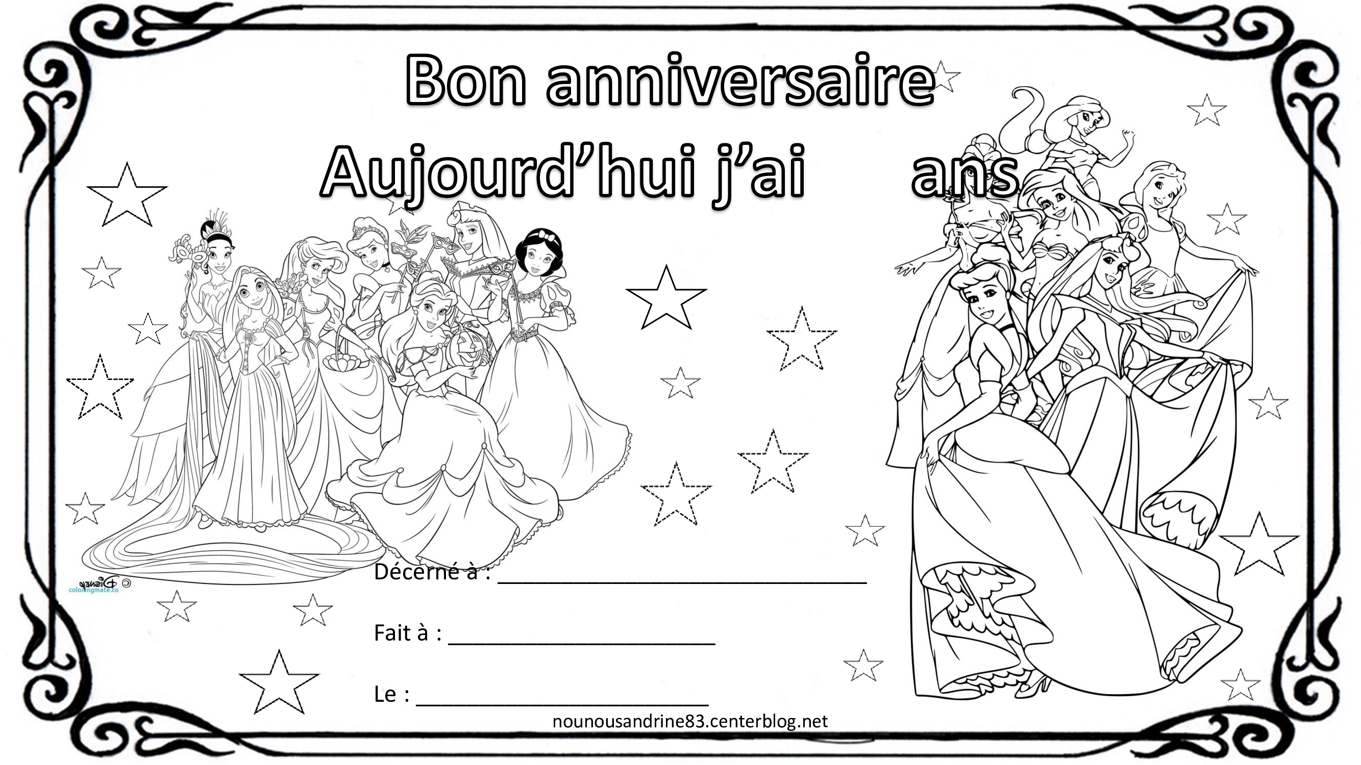 anniversaire à colorier princesses