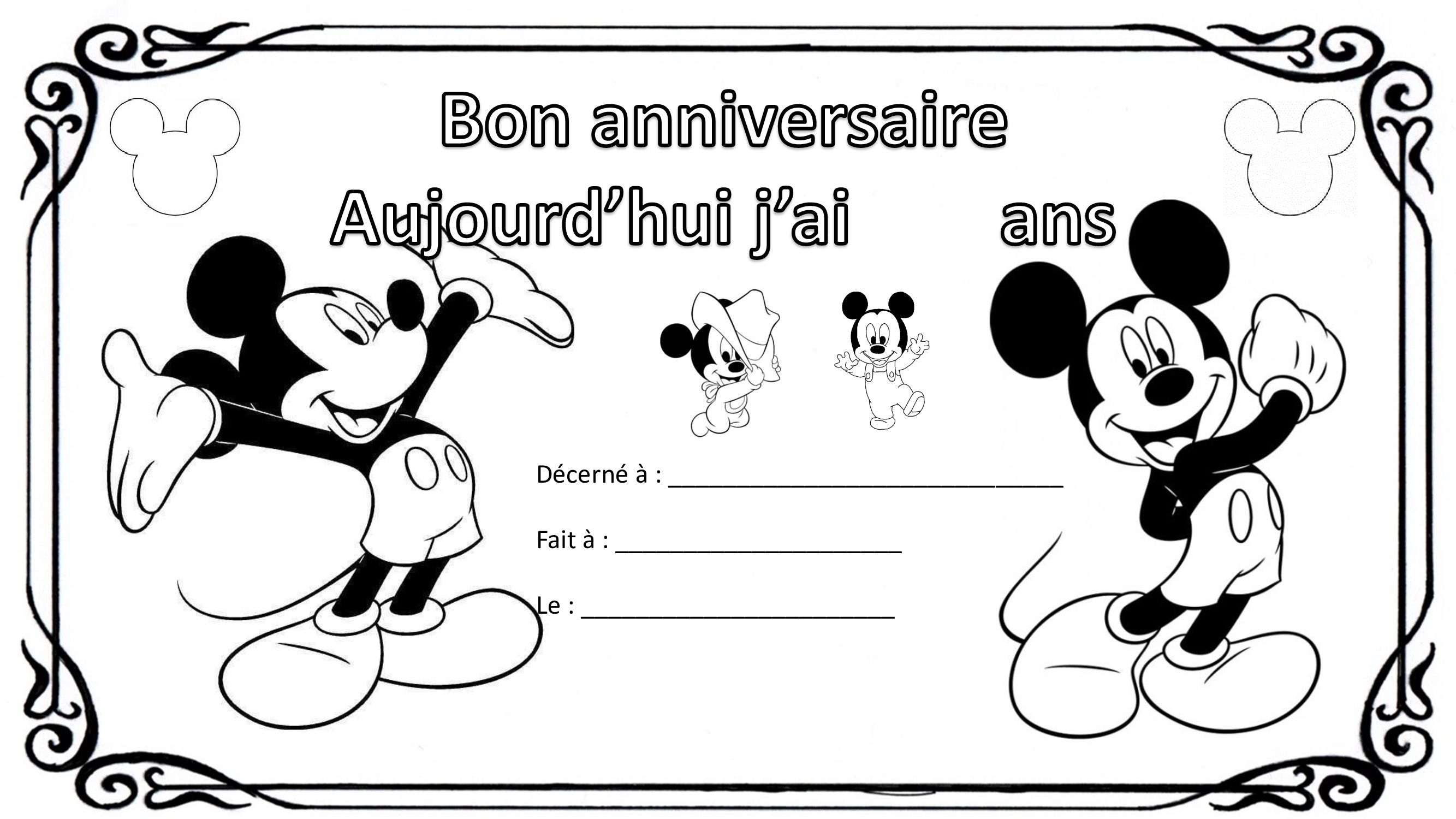 anniversaire à colorier Mickey